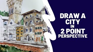 How to Draw a Birds Eye View of a City using OnePoint Perspective [upl. by Llain]