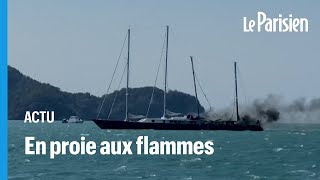 Malaisie  Le Phocéa ancien yatch de Bernard Tapie en proie aux flammes [upl. by Guarino929]