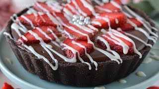 Eggless Chocolate Strawberry Tart  No Bake Chocolate Tart Recipe with Oreo  No Bake Dessert [upl. by Dougie]