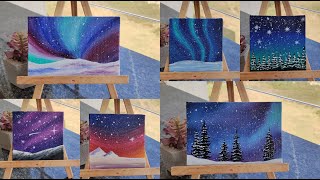 6 Winter acrylic Paintings For Beginners  Acrylic painting on 6 Tiny Canvases [upl. by Ovida]