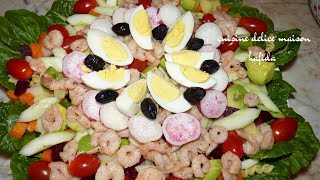 salade composée au crevettes sauté rapide et facileسلاطة مشكلة بالخضر و القمرون [upl. by Cirde]