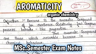 Aromaticity  Organic Chemistry  Complete Basic Concept  MScsemester Exam Notes [upl. by Derrej364]