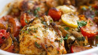 Baked Mediterranean Chicken Thighs  5 Mins Prep  One Pan Recipe [upl. by Aidole]