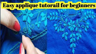 very easy applique tutorail for beginners 👌beautiful sindhi tuk design 🔥needlework handmade [upl. by Luthanen]