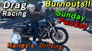 Harley Davidson Drag Racing  Wheelies Burnouts  Drifting Sunday Funday 🔥 [upl. by Naleag]