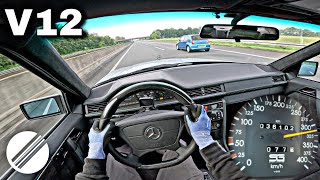 1993 MercedesBenz W124 SG65 V12 TOP SPEED DRIVE ON GERMAN AUTOBAHN 🏎 [upl. by Barbara923]