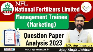 NFL National Fertilizers Limited Management Trainee Marketing  Question Paper Analysis 2023 [upl. by Sneve]