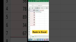 Rank in Excel excelformula exceltips excel [upl. by Ynaoj585]