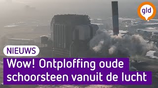 Vanuit de lucht ontploffing van schoorsteen elektriciteitscentrale in Nijmegen  Omroep Gelderland [upl. by Joyan644]