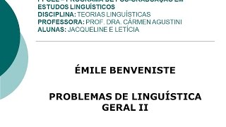 Problemas de Linguística Geral II  Benveniste [upl. by Jeff701]