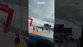 Furious elite skiers outburst at eco protesters finish line disruption [upl. by Auot]