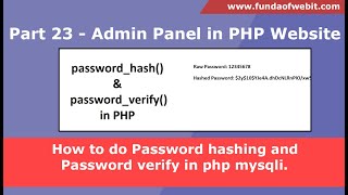 Part 23  How to do Password hashing and password verify in php mysqli  Password Encrypt amp Decrypt [upl. by Thorsten54]