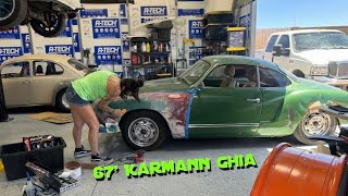 Part2 Fender repair on a 1967 Volkswagen Karmann Ghia back to Arizona to lend a hand [upl. by Lahsram485]