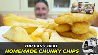 How I make my homemade CHUNKY CHIPS  Tesco Battered Haddock Goujons Review  Fish and Chips [upl. by Chantalle]