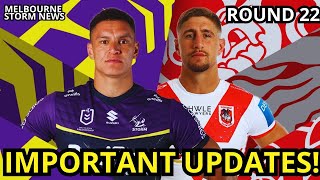 TEAM NEWS STORM V DRAGONS MUNSTER TO START SLOAN BACK IN BUSINESS MELBOURNE STORM NEWS TODAY [upl. by Nerual]