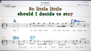 SnowbirdAnn Margret💋노래방가라오케코드 큰 악보반주가사💖Karaoke Sheet Music Chord MR [upl. by Kronfeld]