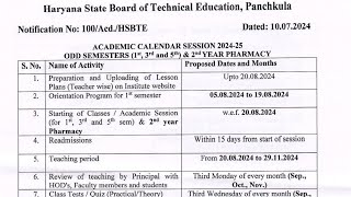 Haryana Govt Polytechnic Classes Update 2024 Govt Polytechnic College Classes Academic Calendar [upl. by Menzies259]