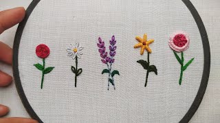 HAND EMBROIDERY FOR BEGINNERS  5 Amazing Flowers Embroidery Tutorial  Lets Explore [upl. by Nurav]