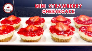 NO BAKE MINI STRAWBERRY CHEESECAKE  STRAWBERRY CHEESECAKE RECIPE  EASY RECIPE gloriousfooduk3696 [upl. by Basilio]