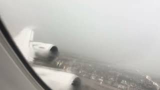 Lufthansa Boeing 7478i Upper Deck Take off in Super Stormy Miami [upl. by Xineohp196]