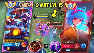 9 MENIT LEVEL 15 YI SUN SHIN VS NEW HERO CICI BROKEN HERO FULL ROTASI FARMING YSS BUILD EMBLEM [upl. by Hett232]