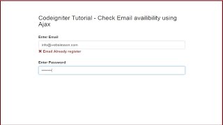 Codeigniter Tutorial  Check Email availability using Ajax [upl. by Ahseken364]