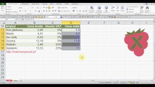 Excel obliczanie ceny netto bez podatku VAT [upl. by Yerdna]