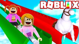 Molly amp Daisy Take Their Unicorn To Roblox Waterpark [upl. by Ahsuas199]