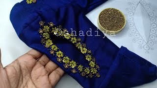 Simple silk thread and beadwork sleeve design for kurti salwar blousenormal needle beadwork [upl. by Rexanne390]