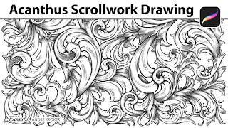 Acanthus Scrollwork Drawing in Procreate  Digital Painting from Sketch to Final [upl. by Lyris]