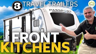 3 Awesome Travel Trailers With Front Kitchens  2024 Models [upl. by Brocky]