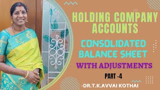 Holding Company AccountsPart4Consolidated Balance Sheet with adjustmentsDr T K Avvai Kothai [upl. by Llyrat]