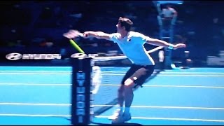 Extremely Rare Tennis Shot  Raonic Hitting Shot From Other Side of the Court Back Into the Net [upl. by Onivag]