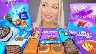 ASMR EATING MILKA amp OREO CHOCOLATE CANDY BARS ICE CREAM DESSERT MUKBANG 다양한 초콜렛 디저트 먹방 [upl. by Nitsraek403]