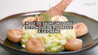 Recette noix de saint jacques et fondue de poireaux pour 4 personnes  Pro à Pro [upl. by Itida]