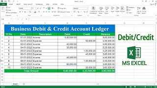 How to Create Debit and Credit Account Ledger in Microsoft Excel  Debit and Credit in Excel [upl. by Loss]