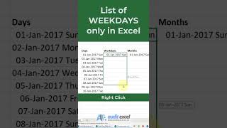 List weekdays ONLY in Excel exceldates [upl. by Illek]