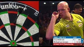 INCREDIBLE DARTS Michael van Gerwen v Gary Anderson 2015 German Darts Championship HD [upl. by Andi]