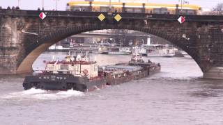 Czech tow boat on Elbe river per pilot boat [upl. by Yreffej]