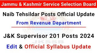 JKSSB Naib Tehsildar Posts 2024  JKSSB Supervisor Posts Official Syllabus Update  JampK NT Posts [upl. by Derfiniw496]