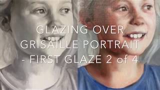 2 of 4 Portrait painting technique glazing oil paint over grisaille 1st glaze  with voiceover [upl. by Kip]