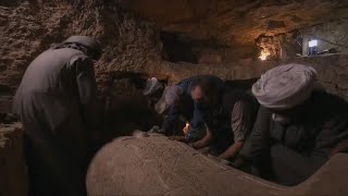 Thousandsyearold Egyptian sarcophagus opened on live TV [upl. by Gorga]