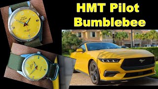 HMT Pilot Mechanical Hand Wound Yellow Dial Watch NATO Band [upl. by Ruhtua]