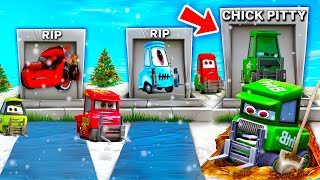 Lightning McQueen GRAVE vs Wide Chick Pitty GRAVE vs RIP Guido Pit Stop Winter Christmas Pixar Cars [upl. by Phares371]