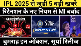 IPL 2025  Retention List News Auction Impact Player Rule  Surya  Bumrah  MI [upl. by Neehsar]