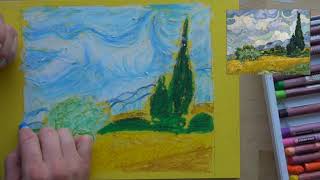 Van Goghs Wheat Field with Cypresses Oil Pastel Tutorial [upl. by Aicillyhp586]