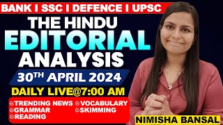 Editorial Analysis  30th April 2024  Vocab Grammar Reading Skimming  Nimisha Bansal [upl. by Laverne]