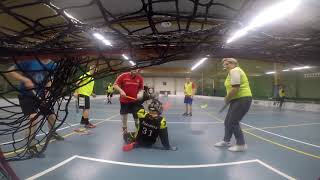 Floorball goalie saves [upl. by Ylluz642]