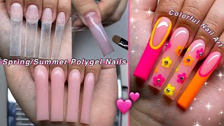 SPRINGSUMMER POLYGEL NAILS💕 EASY NAIL ART amp POLYGEL FRENCH TIP  Nail Tutorial [upl. by Llenaj]