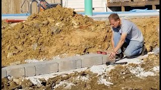 Building a retaining wall around my raised pool area using Belgard Castlemanor Grana wall blocks [upl. by Durant]